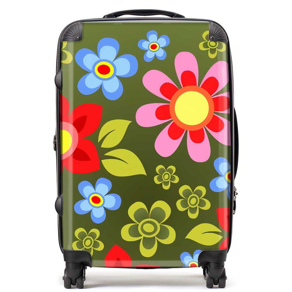 Warren Reed Designer Medium Red and Blue Flowers Suitcase Image 1