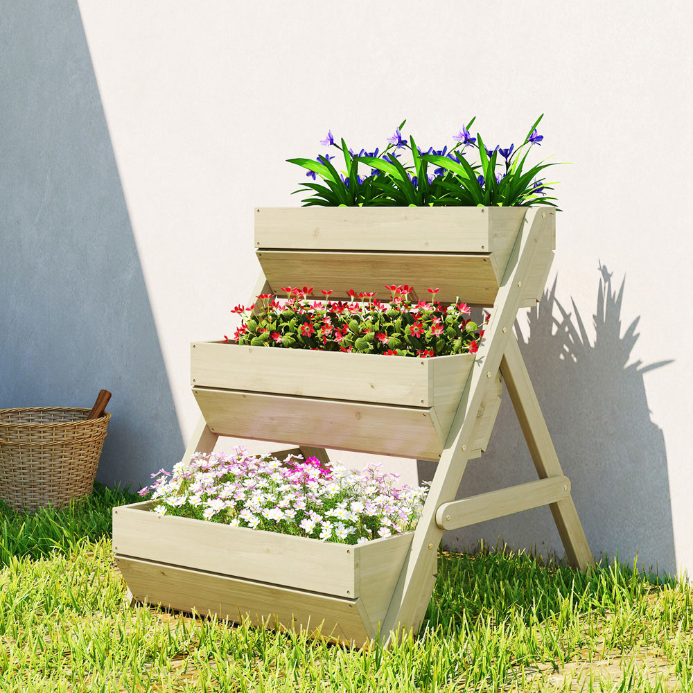 Outsunny 3-Tier Wooden Raised Garden Bed Elevated Planter Box Image 2