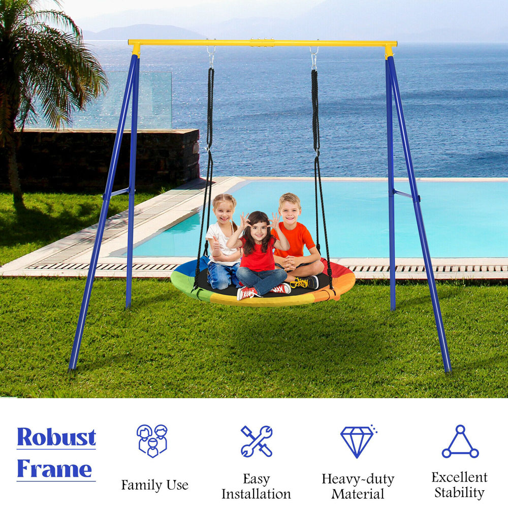 Costway Blue and Yellow Kids Metal Frame Saucer Swing Image 7