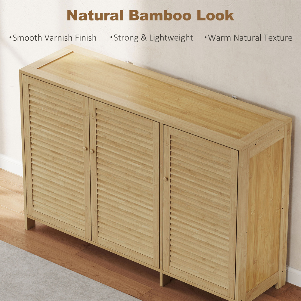 Portland 3 Door Natural Bamboo Louvred Shoe Cabinet  Image 8
