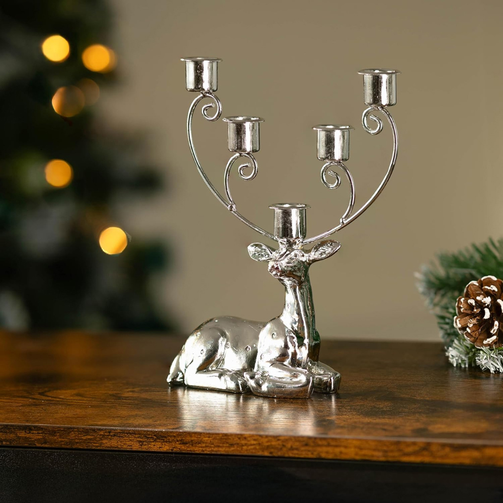 Marco Paul Stag Silver Taper Candle Holder Christmas Decoration Image 2