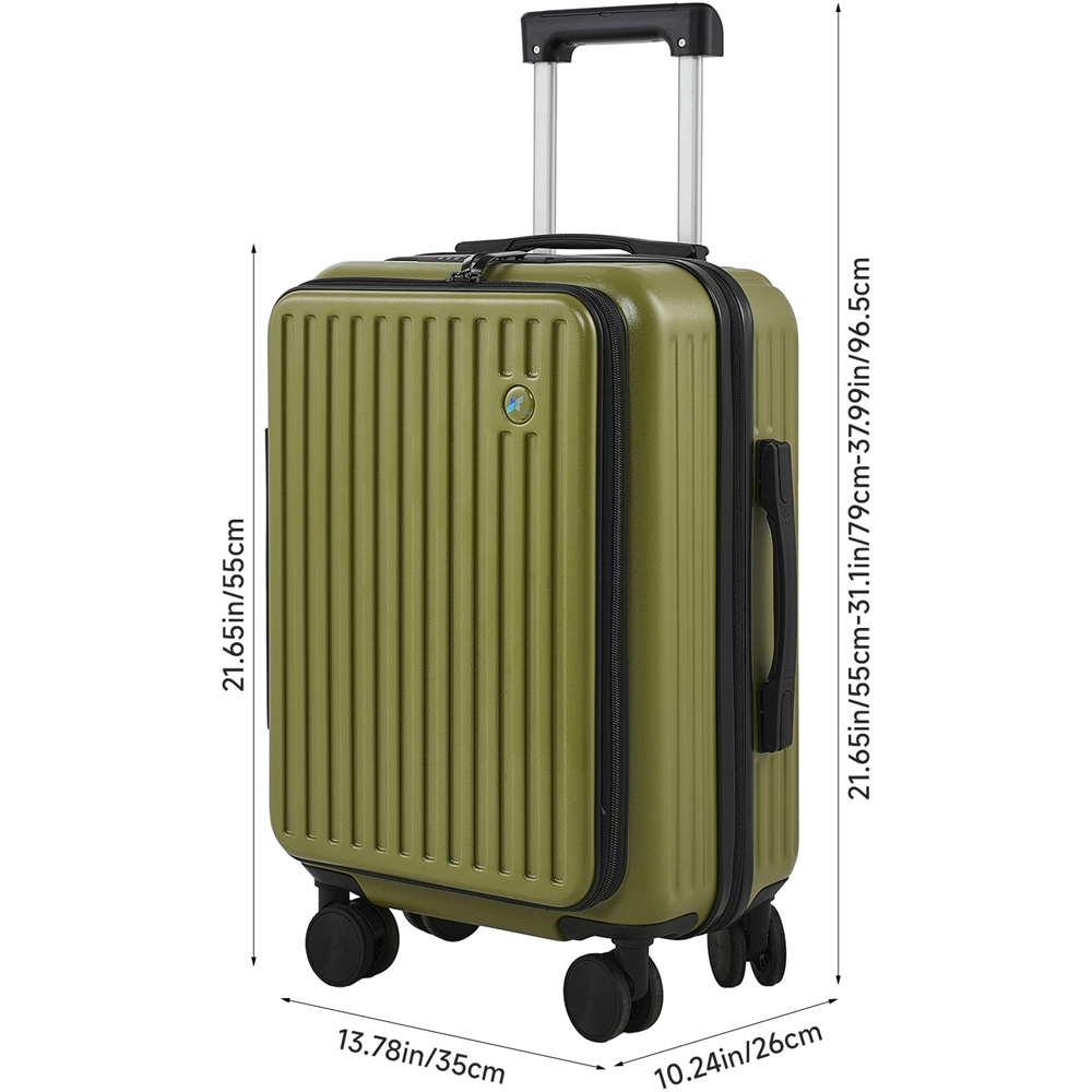 H&O Direct Green Hard Shell Suitcase with Front Pocket Cup Holder and USB Port 20 inch Image 6