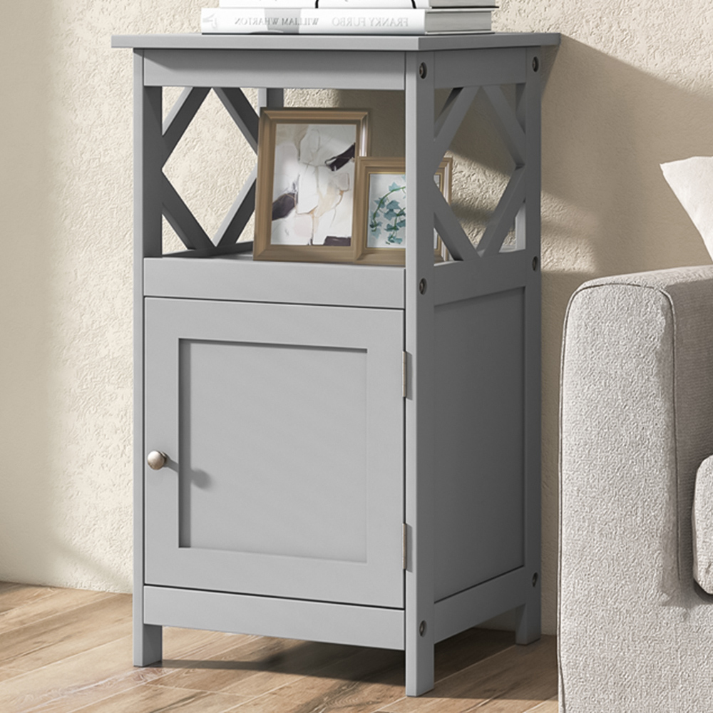 Costway Single Door Single Shelf Grey Bathroom Floor Cabinet Image 1
