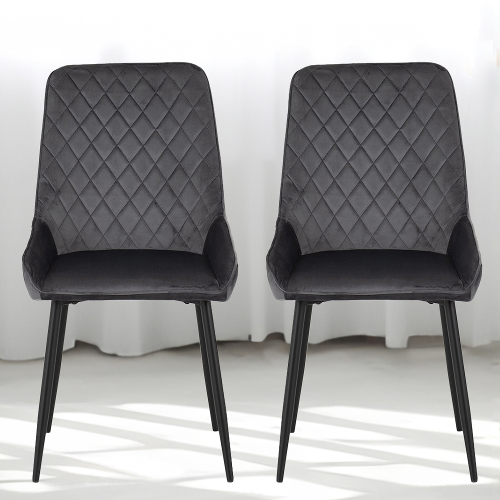 Seconique Avery Set of 2 Grey Velvet Dining Chair Image 1