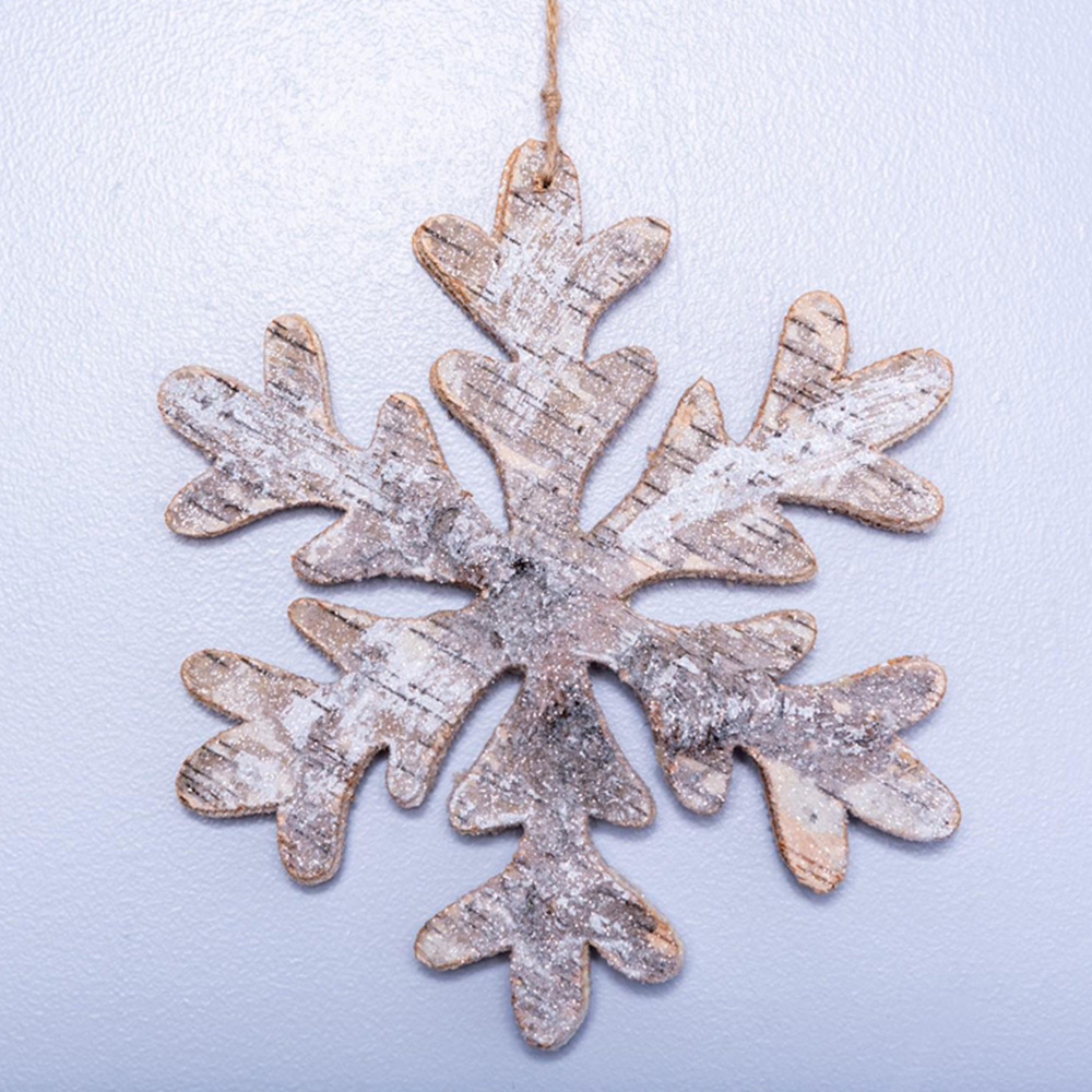 Shatchi Birch Bark Wooden Snowflake Shape Christmas Decoration 16cm Image 2