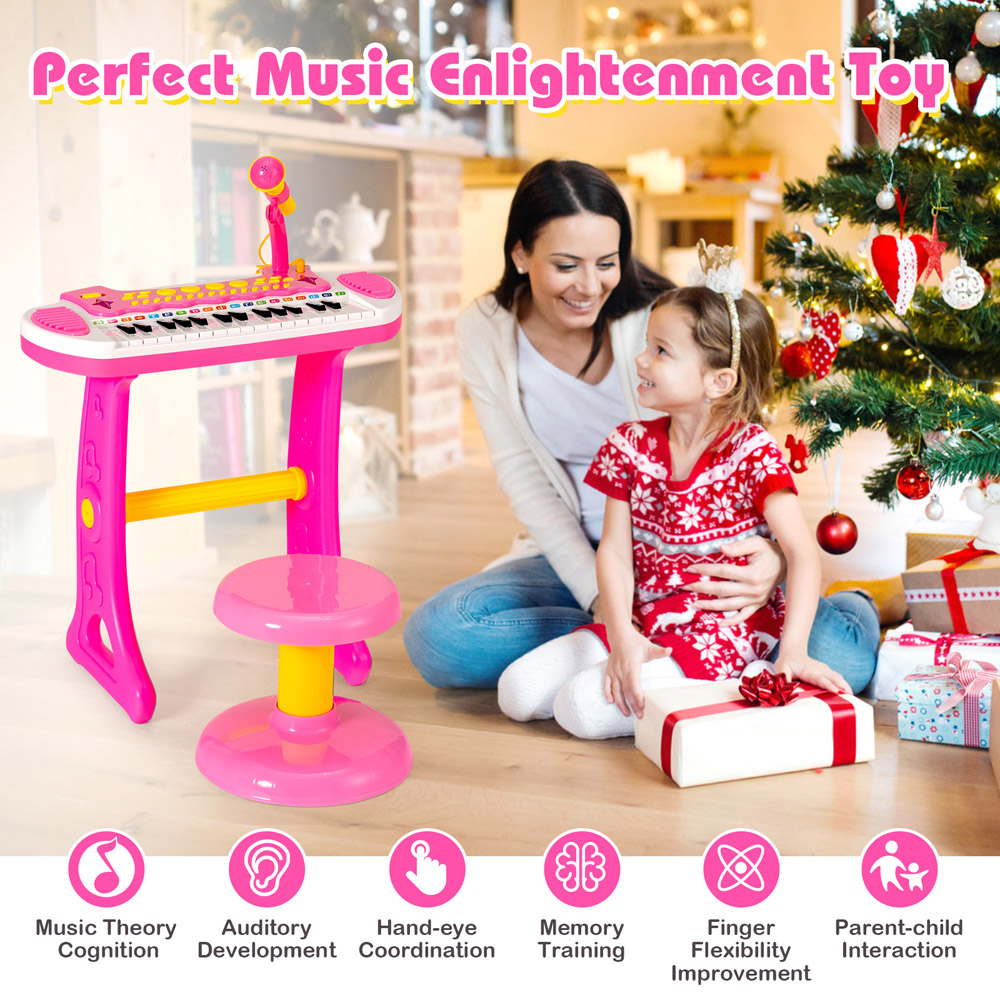 Costway Pink 31 Key Kids Electronic Keyboard with Stool and Flashing Light Image 4