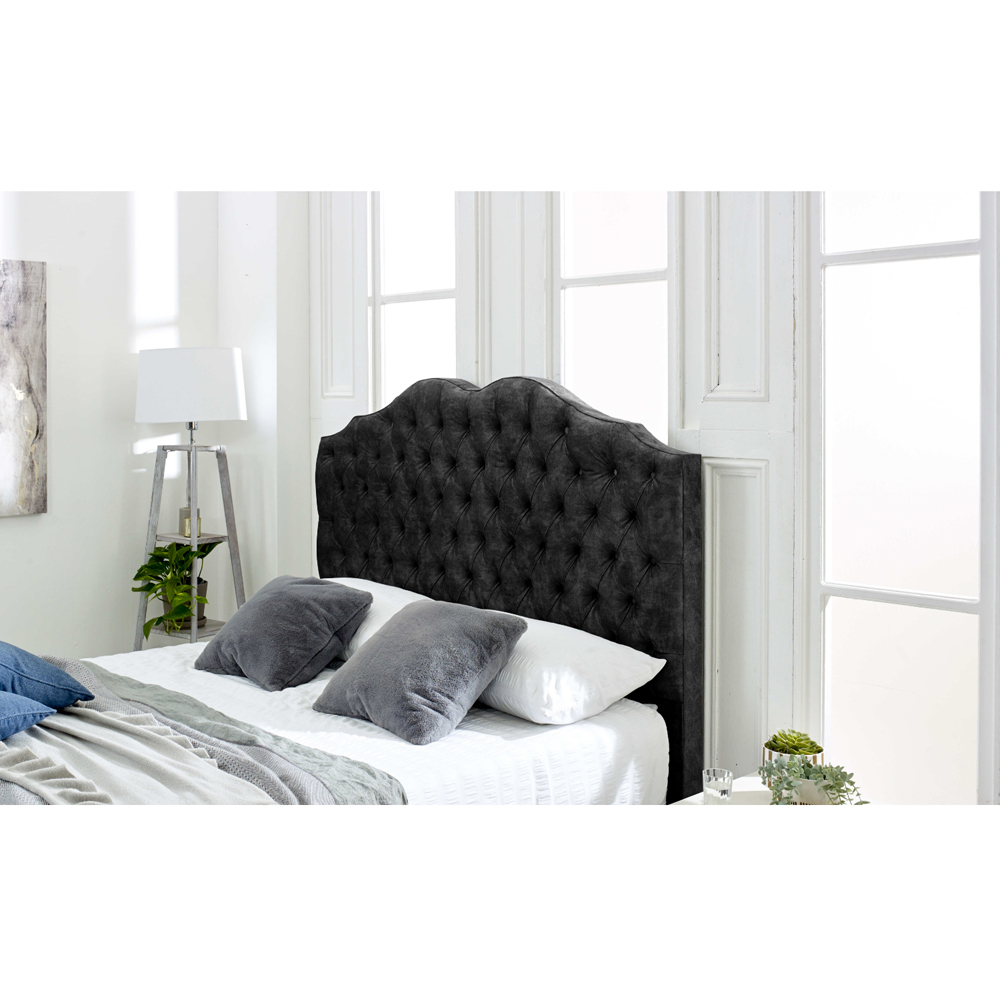 Eleganza Kenwood King Size Granite Marble Fabric Bed with Waved Headboard Image 2