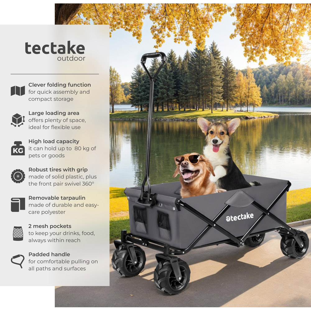 tectake Grey 2 Pocket Foldable Garden Trolley 80kg Image 6