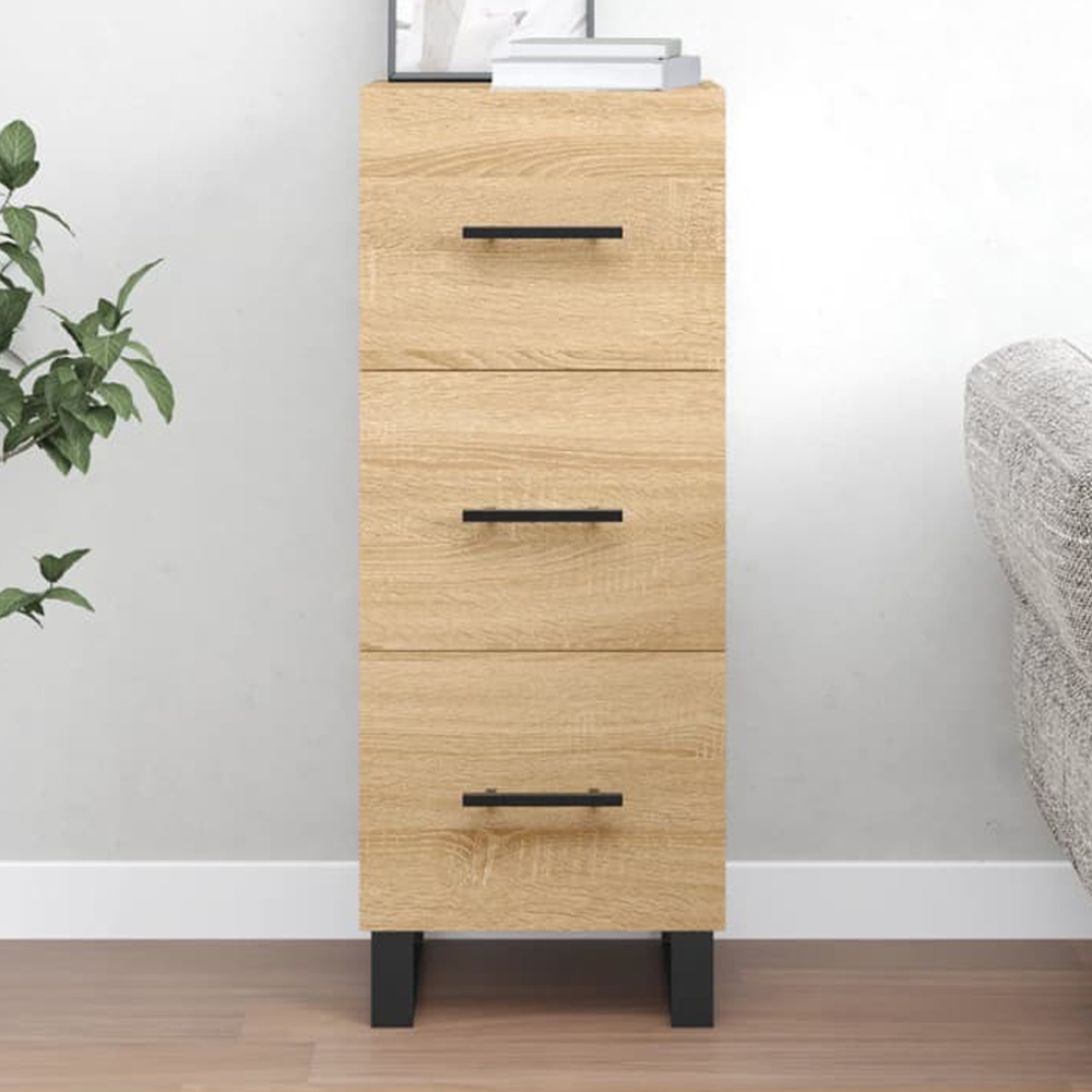 vidaXL 3 Drawer Sonoma Oak Slim Sideboard Image 1