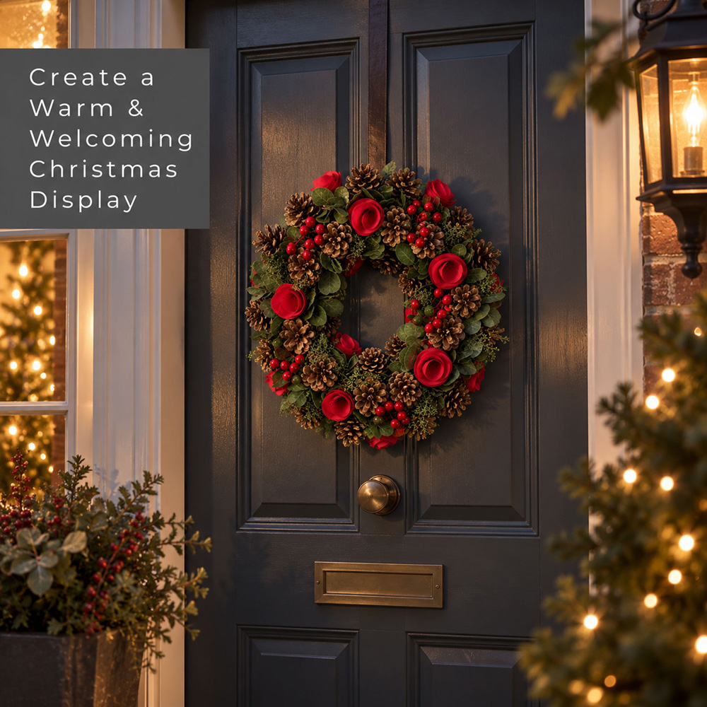 Neo Green and Red Artificial Christmas Wreath with Berries and Pine Cones 50cm Image 4