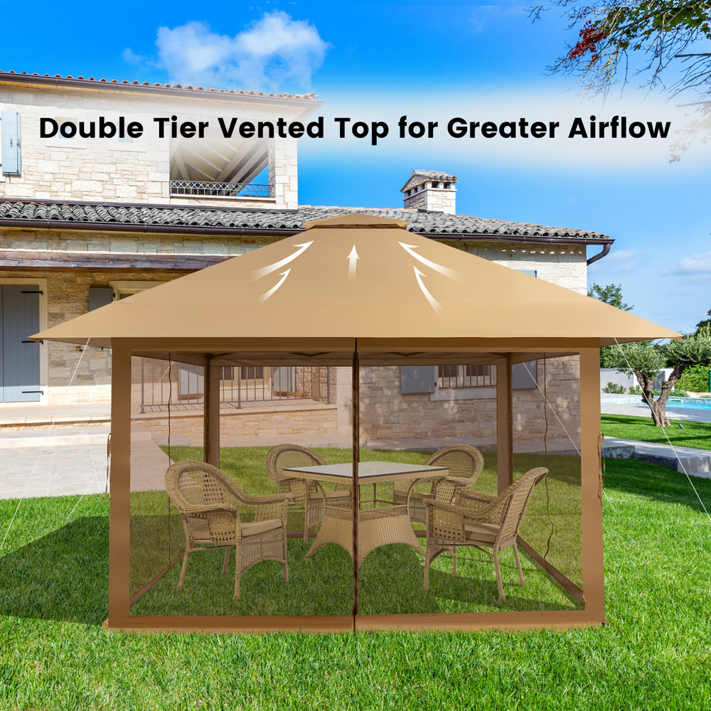 Costway 4 x 4m Brown Pop Up Gazebo with Mesh Sidewalls Image 3
