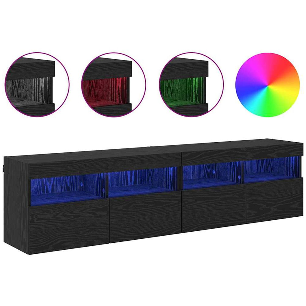 vidaXL 2 Door 2 Shelf Black Oak TV Cabinet with LED Lights Set of 2 Image 4
