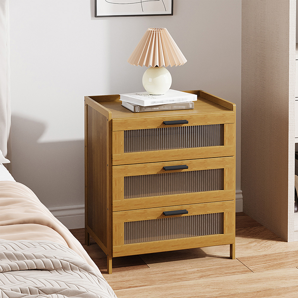 Living and Home 3 Drawer Tawny Acrylic Panel Bedside Table Image 8
