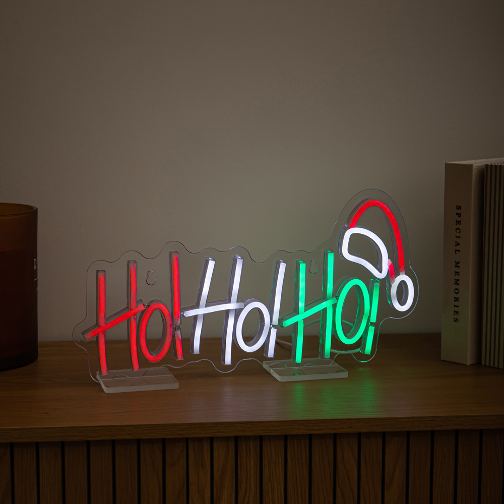 Samuel Alexander Multicolour LED Light-Up Neon Ho Ho Ho with Santa Hat Christmas Decoration 40cm Image 5