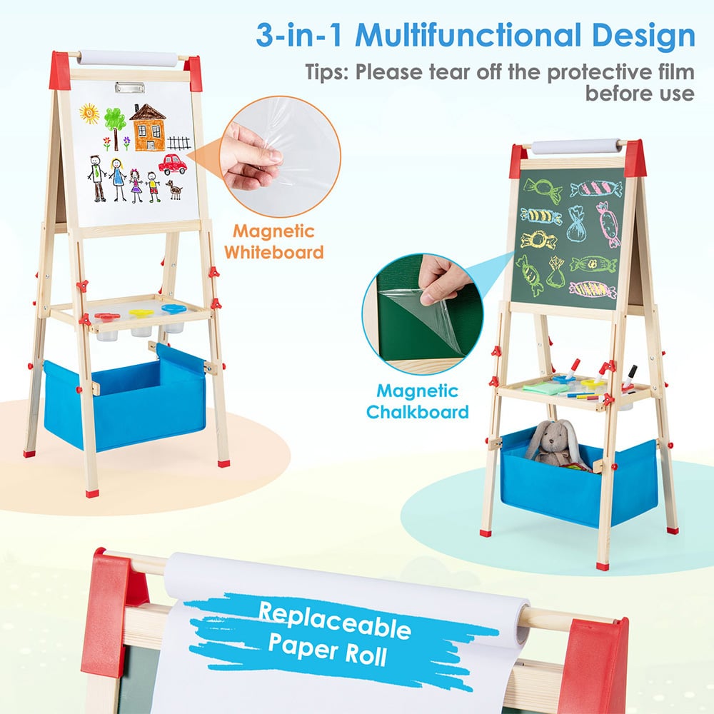 Costway Kids Adjustable Double Sided Wooden Art Easel Image 6