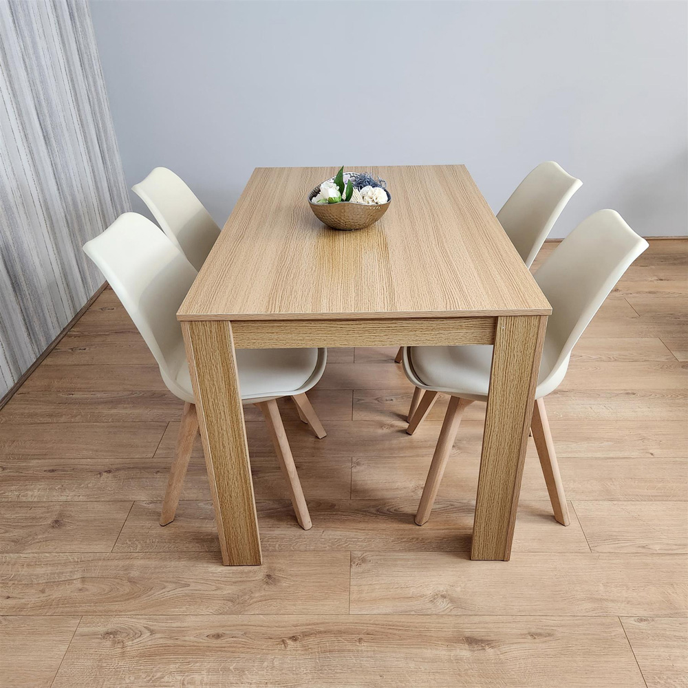 Portland 4 Seater Square Leather Dining Table Set Oak Effect and Cream Image 8