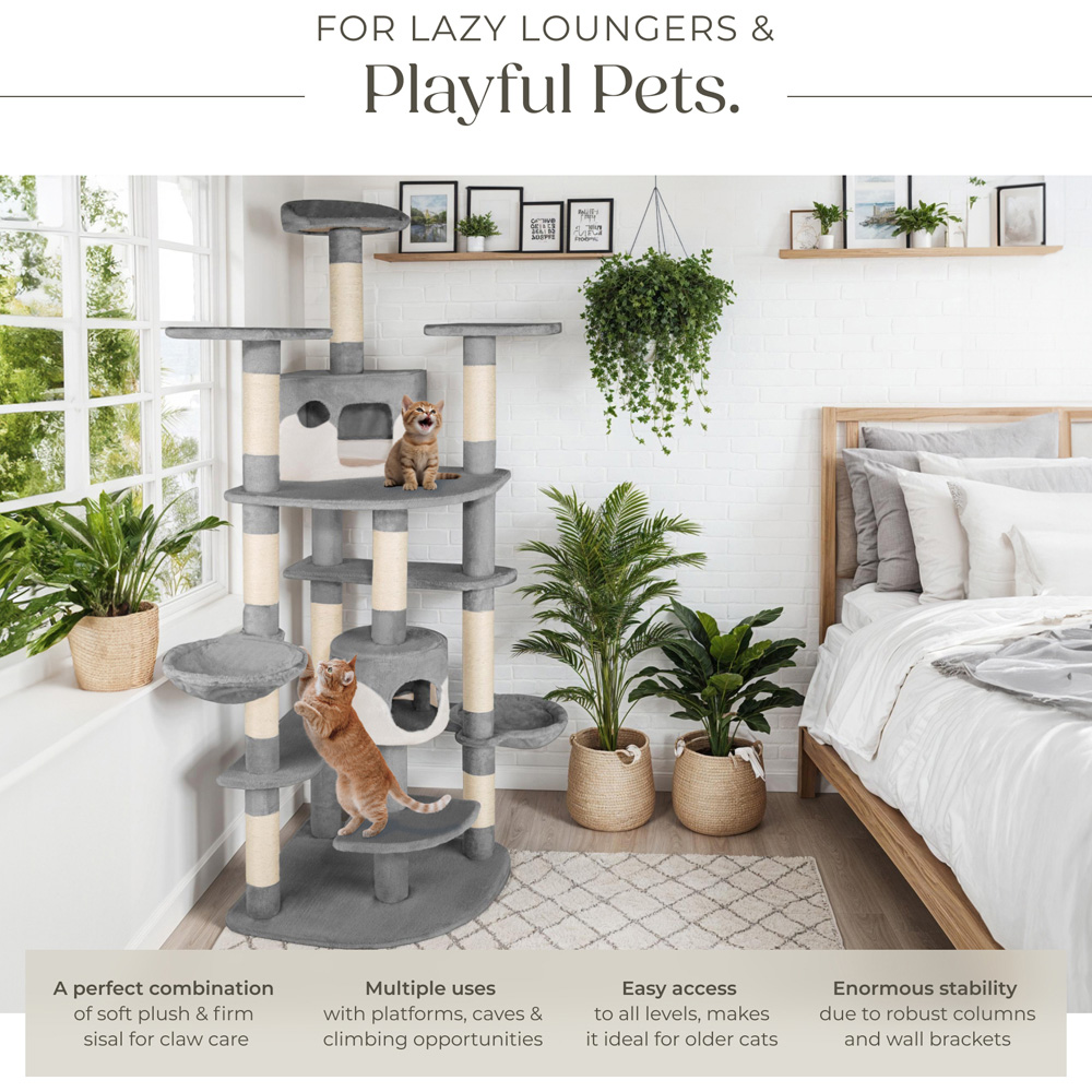 tectake Nelly Grey and White Cat Tree with Scratching Posts 204cm Image 4