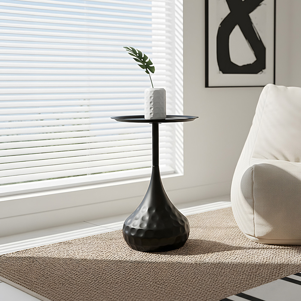 Living and Home Black Round Dimpled Finish Teardrop Base Side Table Image 8