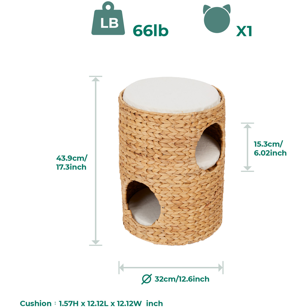 Teamson Pets 3 Tier Seagrass Weaving Pet House Condo with Cushions Image 8
