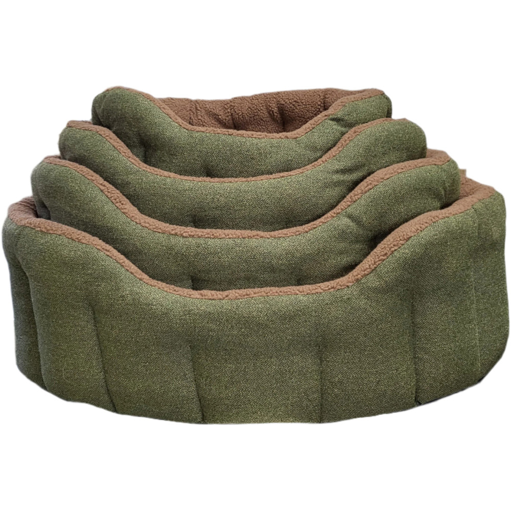 P&L Intermediate Green Premium Orkney Tweed Fabric Drop Fronted Softee Oval Lined Pet Bed Image 3