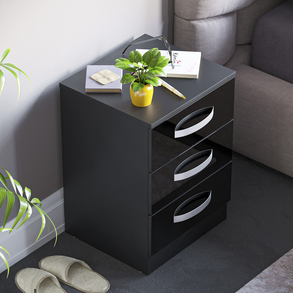 Vida Designs Hulio 3 Drawer Black Bedside Table Image 6