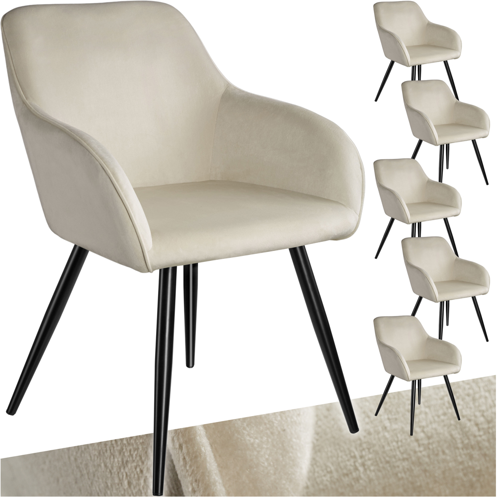 tectake Marilyn Set of 6 Cream and Black Velvet Look Padded Dining Chairs Image 2