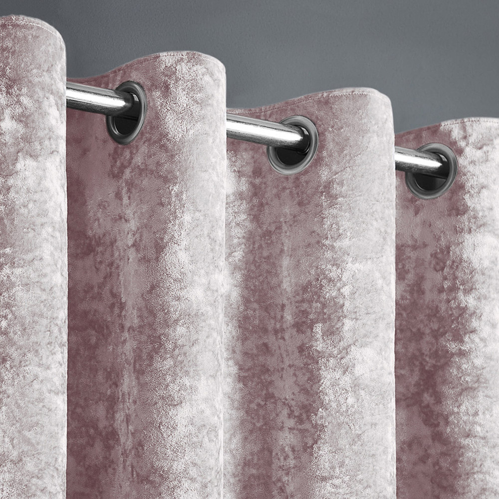 Intimates Blush Pink Plain Crushed Velvet Curtains 117X189cm Image 2