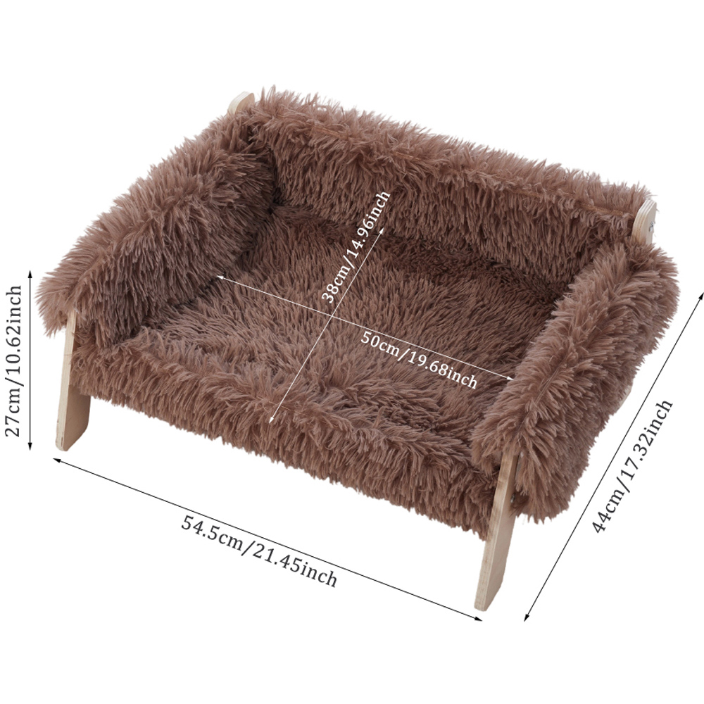 H&O Direct Long Plush Brown Wooden Pet Sofa Image 6