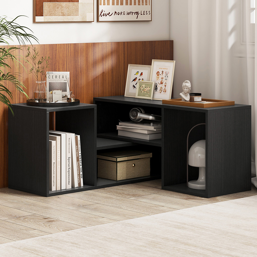 Costway 2 Piece Black Modern Multifunctional Console TV Unit Image 1