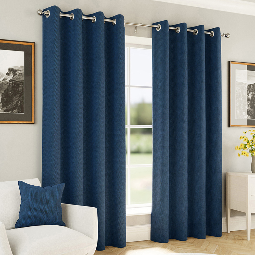 Enhanced Living Navy Herringbone Blackout Eyelet Thermal Curtains 117 x 183cm Image 1