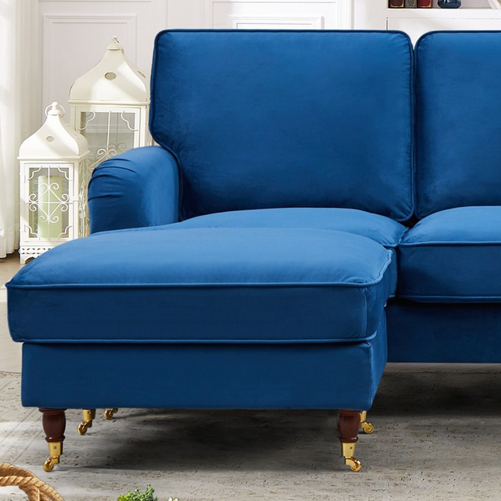 Woodbury 3 Seater Blue Velvet U Shape Corner Sofa Image 2