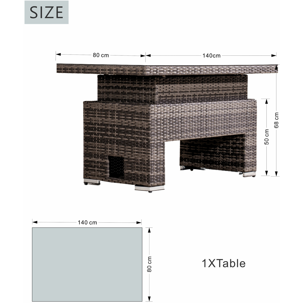 Direct Wicker Brown Rattan Tempered Glass Top Rising Garden Table Image 8