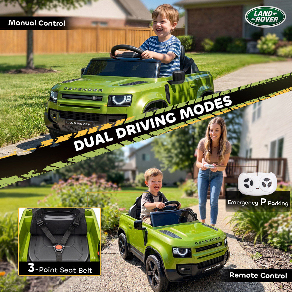 AIYAPLAY Kids Green Licensed Land Rover Defender Ride-On Electric Car with Remote Control 12V Image 8
