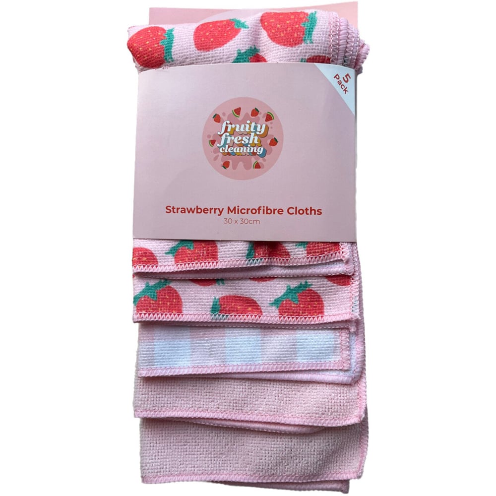 Pack of 5 Strawberry Microfibre Cloths - Pink Image