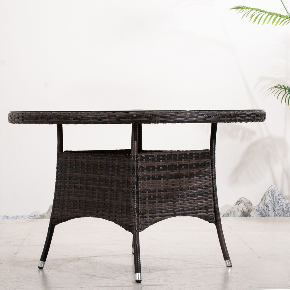 Direct Wicker 4 Seater Rattan Glass Top Round Outdoor Dining Table Brown Image 3