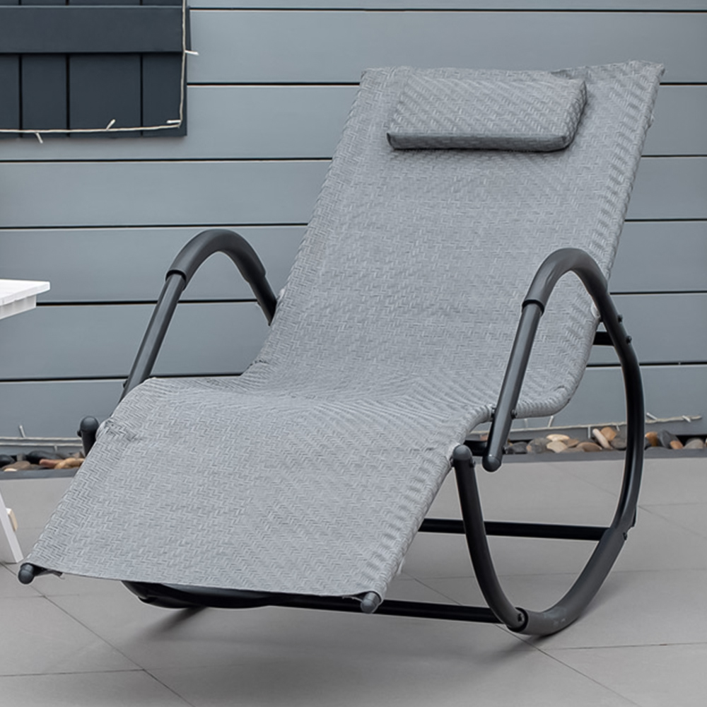 Outsunny Grey Zero Gravity Rocking Sun Lounger with Pillow Image 1