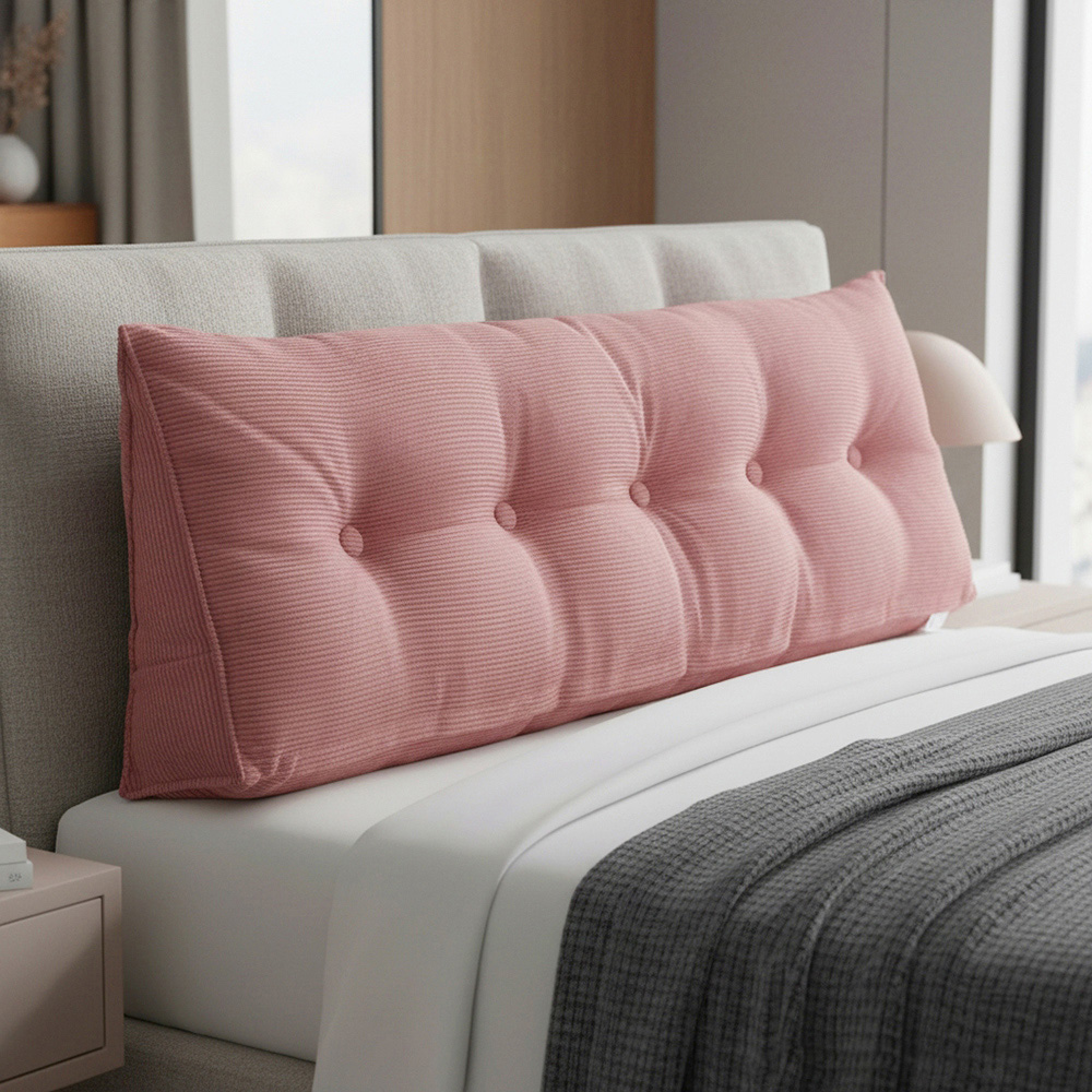 Living and Home Pink Corduroy Wedge Headboard Pillow with Side Pocket 150 x 20cm Image 7