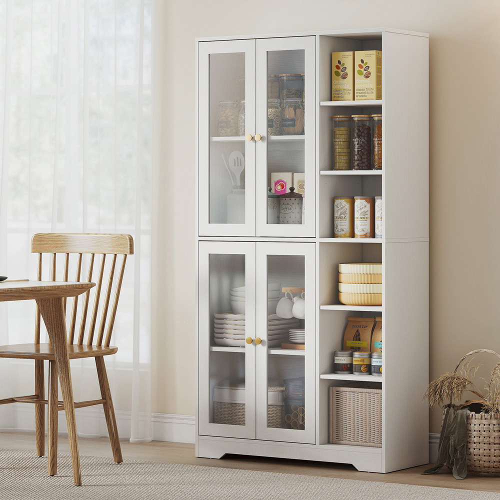 Portland 4 Door 2 Shelf White Freestanding Tall Kitchen Pantry Cupboard Image 4