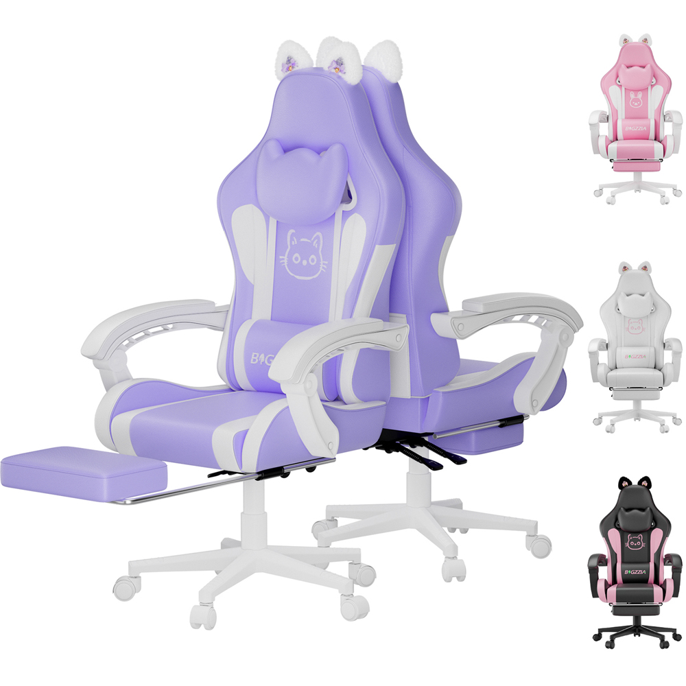 Rattrix Purple Cat Ears Gaming Chair with Massage Lumbar Support and Footrest Image 2