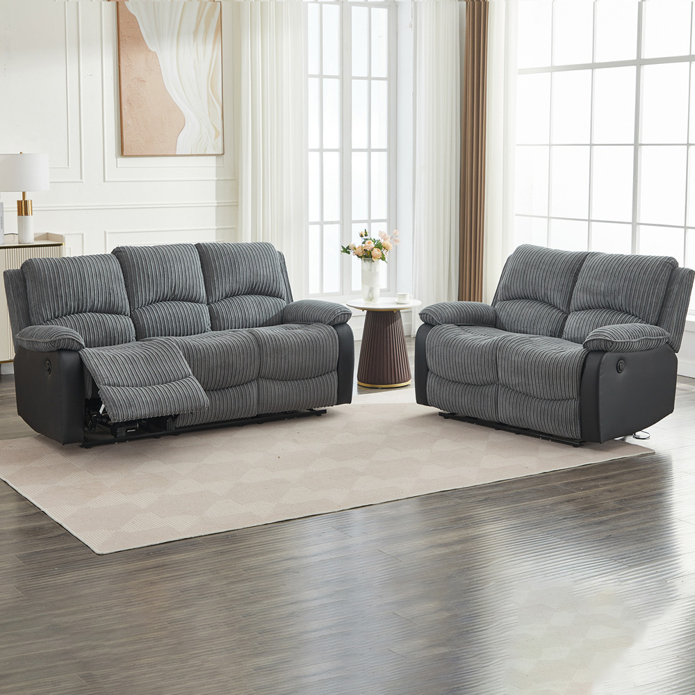 Furniture One 5 Seater Grey Sectional Corduroy Electric Recliner Sofa Image 3