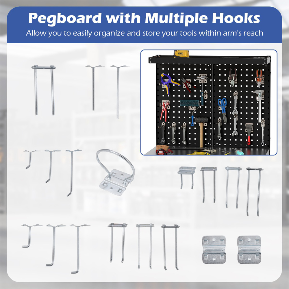 Costway Black Workbench with Pegboard and Shelves 81 x 41cm Image 8