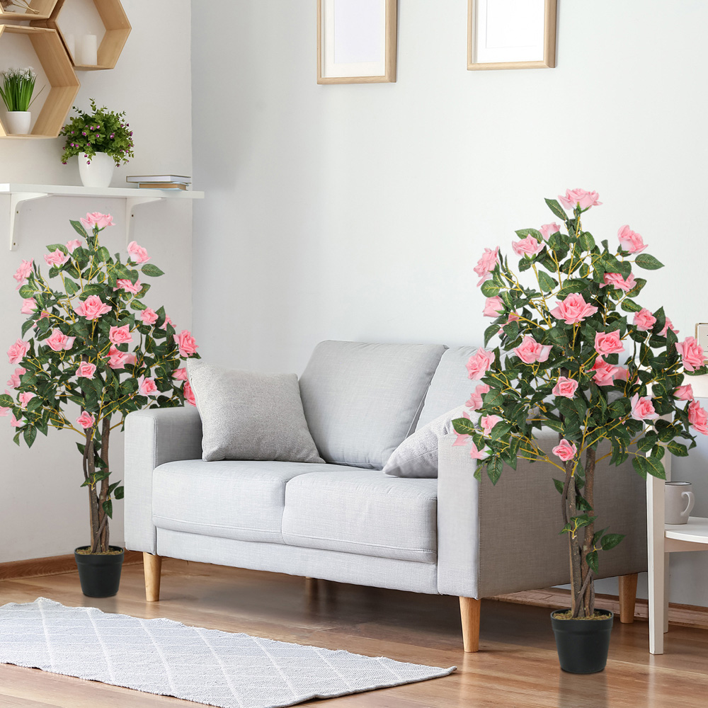 Portland Pink Rose Decorative Artificial Plant in Pot 2 Pack Image 4