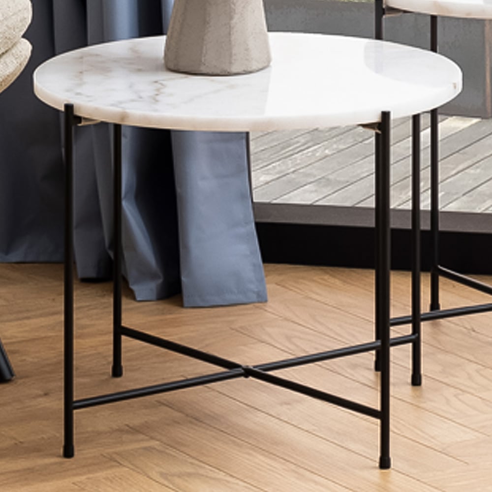 Florence Avila White Marble Top Side Table Image 1