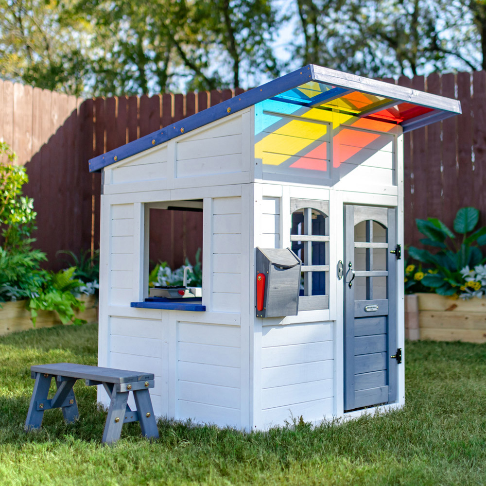 Teamson Kids White Wooden Playhouse with Rainbow Shade Image 2