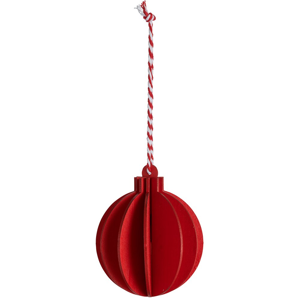 Wilko 4 Pack Joy Red Wooden Pleated Bauble Image 2