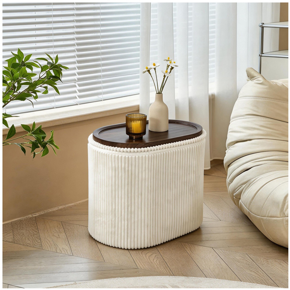 Neve Storage Ottoman with Reversible Lid Ivory Image 5