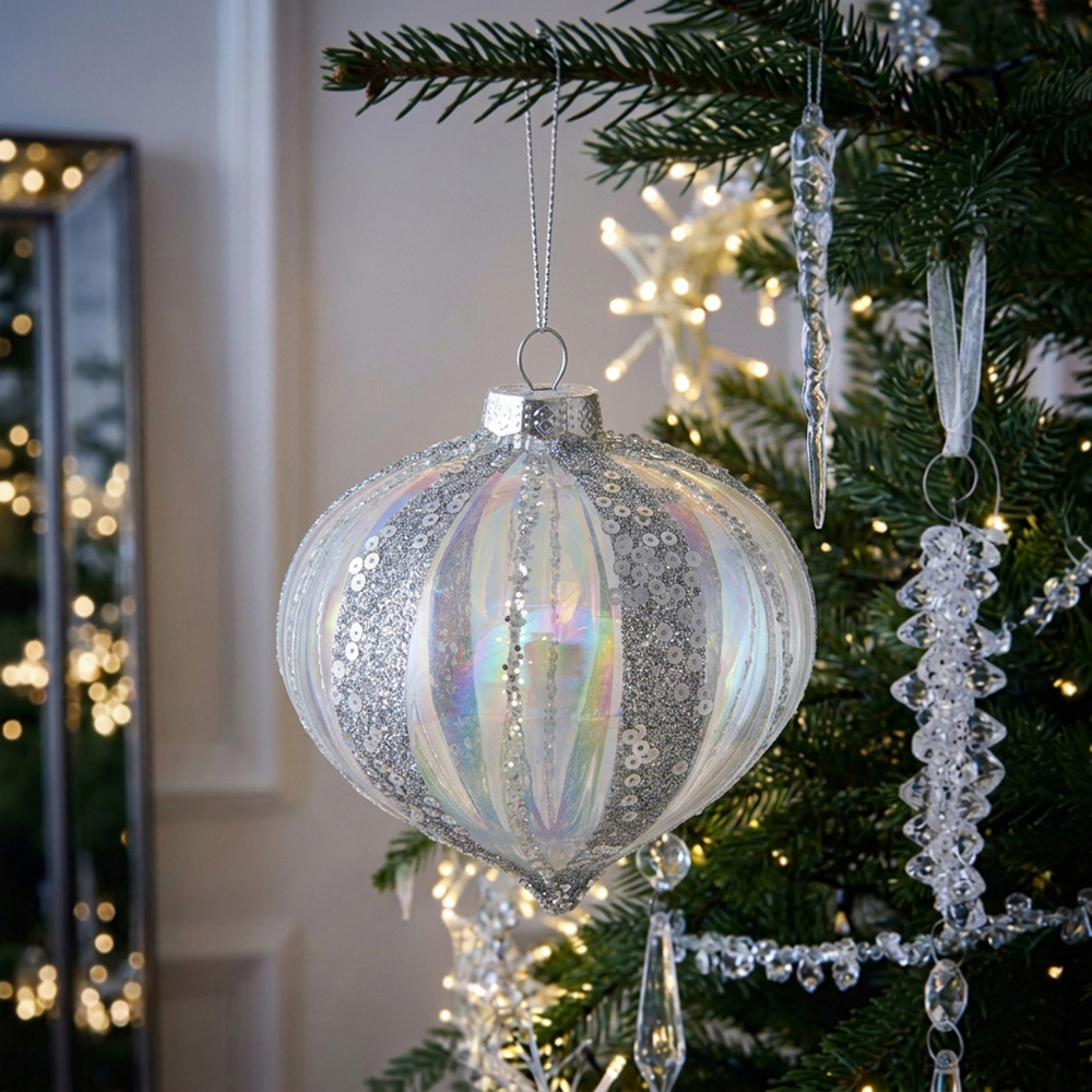 Glitter Striped Bauble with Lustre Image 2