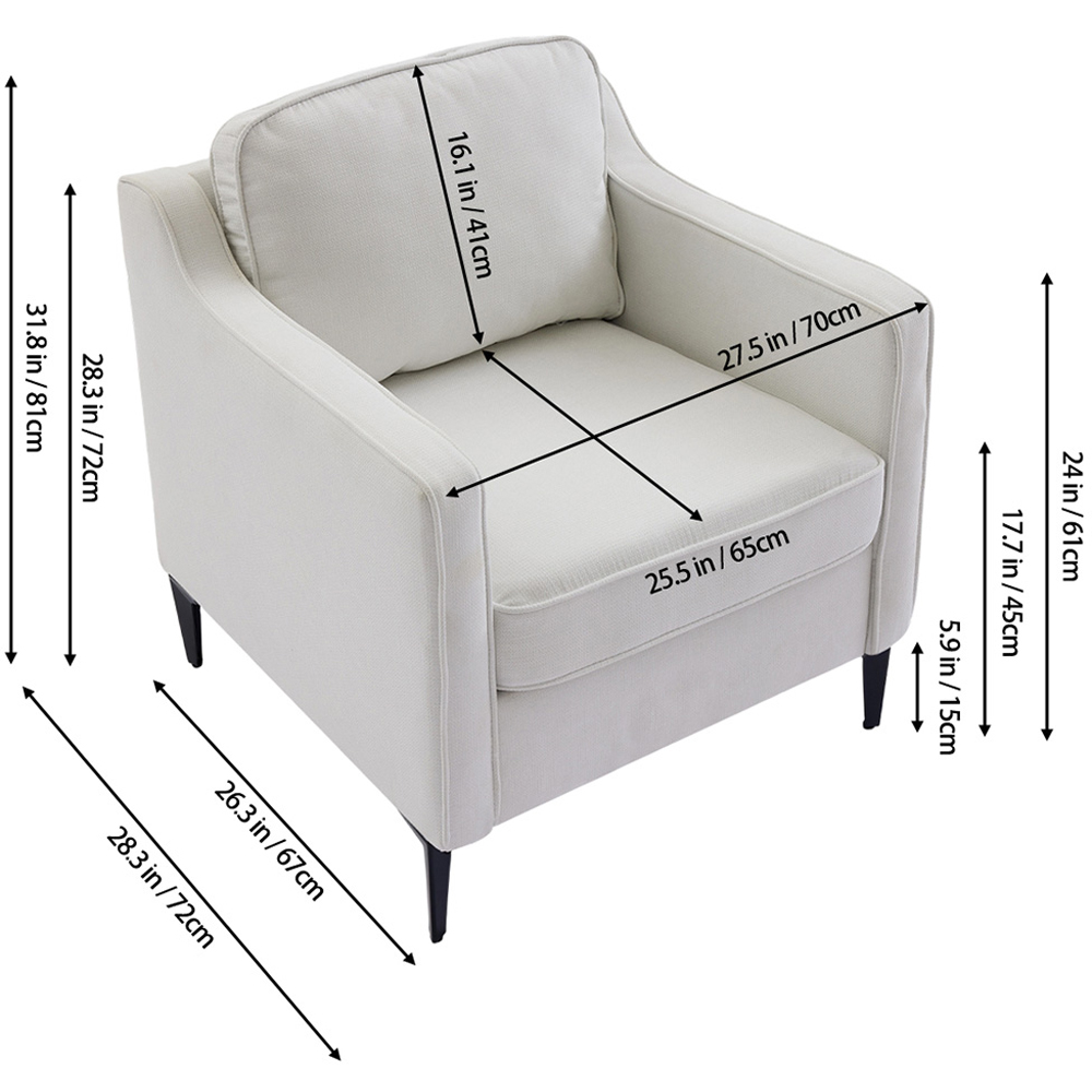 Living and Home Beige White Linen Sofa Chair Image 9