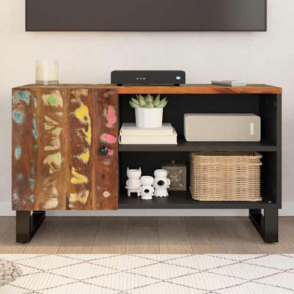 vidaXL Single Door 2 Open Shelf Multicolour TV Cabinet with Metal Stand Image 1