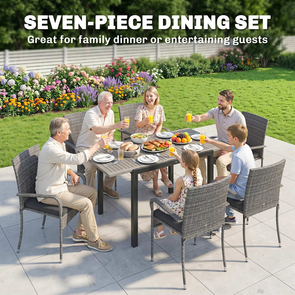 Outsunny 6 Seater Rattan Garden Furniture Set Light Grey Image 4